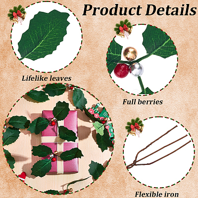 45Pcs Foam & Cloth Artificial Holly Leaves AJEW-SC0031-52A-1