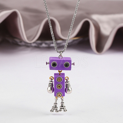 Alloy & Wood Robot Pendant Necklaces FS-WGB43E5-02-1