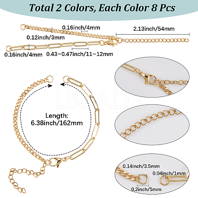 16Pcs 2 Colors Brass Curb & Paperclip Chains Bracelet Making MAK-SC0001-38-1
