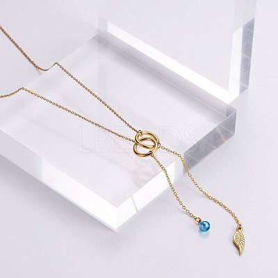 3Pcs Stainless Steel Double Ring Feather Tassel Y Necklaces for Women GZ5002-1