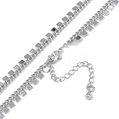 Rack Plating Brass Twisted Chain Square Tassel Necklaces for Women NJEW-K382-15A-P-1