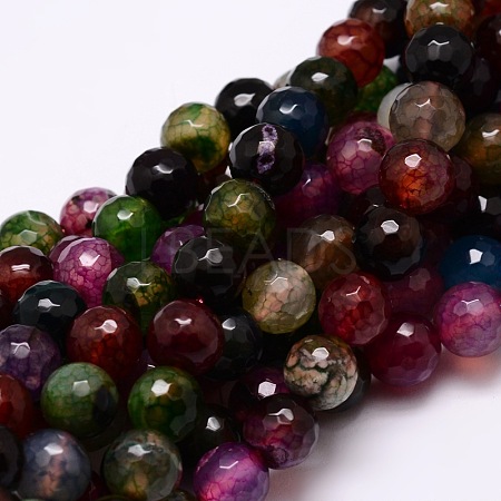 Dyed Natural Agate Faceted Round Beads Strands G-E320E-8mm-03-1