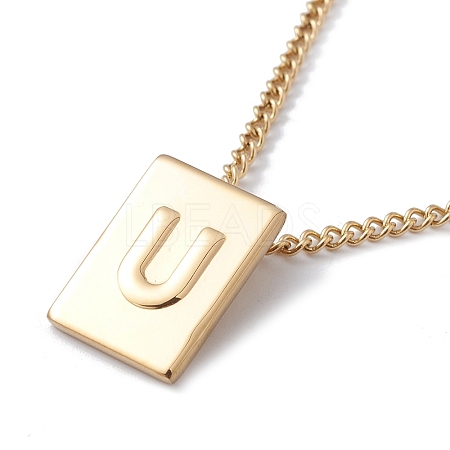 Titanium Steel Initial Letter Rectangle Pendant Necklace for Men Women NJEW-E090-01G-21-1