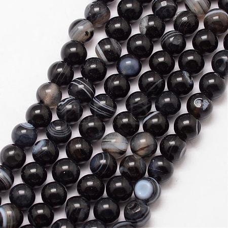 Natural Striped Agate/Banded Agate Bead Strands G-K166-13-6mm-05-1