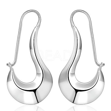 Silver Color Plated Brass Oval Hoop Earrings EJEW-BB11969-1