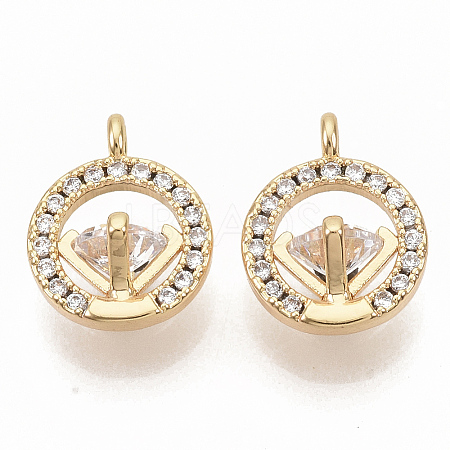 Brass Micro Pave Clear Cubic Zirconia Charms ZIRC-T011-22G-NF-1
