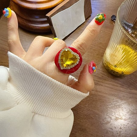 Heart Resin & Crystal Rhinestone & Glass Finger Rings FS-WGE223F-01-1