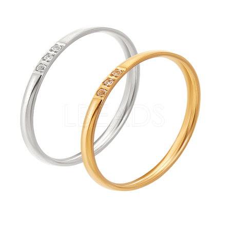 2Pcs 2 Colors 304 Stainless Steel Rhinestone Plain Band Rings for Women RJEW-LP0001-37-1