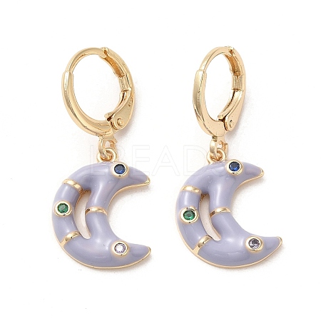 Crescent Moon Real 18K Gold Plated Brass Dangle Leverback Earrings EJEW-L268-031G-02-1