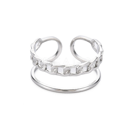 304 Stainless Steel Curb Chain Shape Cuff Ring RJEW-N038-038P-1