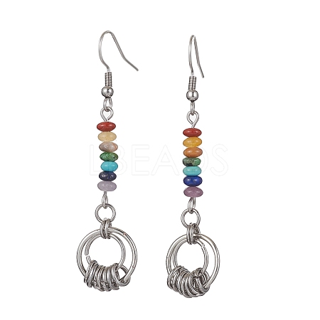 Chakra Synthetic & Natural Gemstone Dangle Earrings EJEW-JE05528-1