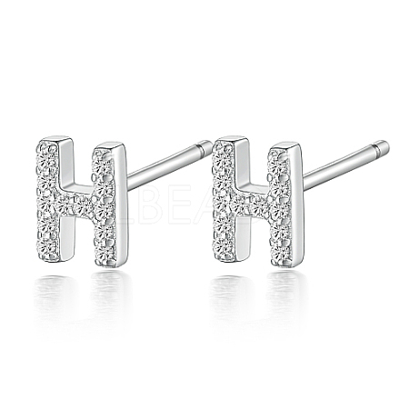 Rhodium Plated 925 Sterling Silver Initial Letter Stud Earrings HI8885-08-1
