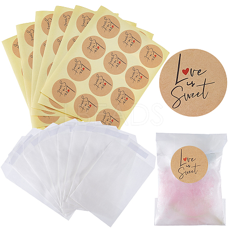 120Pcs Flat Translucent Glassine Waxed Paper Treat Bags Cookie Bags STIC-CP0001-11D-1