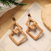 Bohemian Wood & Rattan Wood Woven Dangle Earrings WG21945-01-1