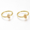 Adjustable Brass Micro Pave Clear Cubic Zirconia Half Flat Round Cuff Rings ZIRC-I049-43G-2