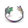 Ion Plating(IP) Rainbow Color 304 Stainless Steel Leaf Open Cuff Ring for Women RJEW-C025-09M-3