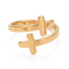 Ion Plating(IP) 304 Stainless Steel Double Cross Open Cuff Ring for Women RJEW-C025-32G-2