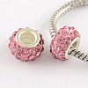 Polymer Clay Rhinestone European Large Hole Beads with Silver Color Plated Brass Cores FPDL-R002-14-1