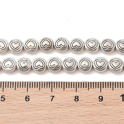 Tibetan Style Flat Round with Heart Alloy Bead Strands TIBEB-O007-12-NR-1