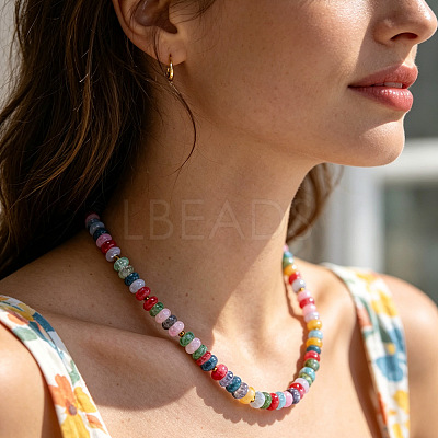 Glass Rondelle Beaded Necklaces with Alloy OT Clasps for Women WG710A2-02-1