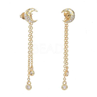 Brass Micro Pave Clear Cubic Zirconia Dangle Stud Earrings EJEW-K083-16G-1