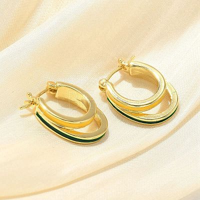 Two-layer Oval Brass Enamel Hoop Earrings EJEW-S252-03D-G-1