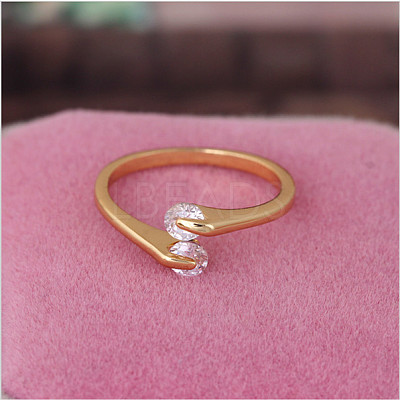 Real 18K Gold Plated Brass Cubic Zirconia Cuff Rings RJEW-EE0001-024E-1