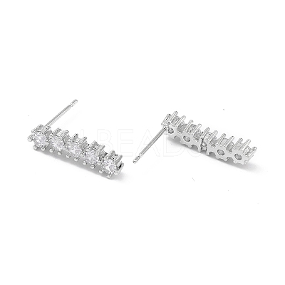 Rectangle Rack Plating Brass Cubic Zirconia Stud Earrings for Women EJEW-K245-15P-1