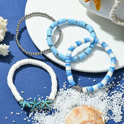 4Pcs 4 Styles Polymer Clay Heishi Surfer Stretch Bracelets Set BJEW-TA00373-1