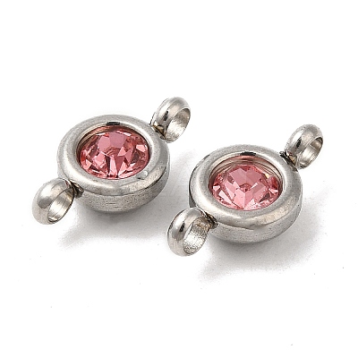 304 Stainless Steel Single Rhinestone Connector Charms STAS-E194-13P-04-1