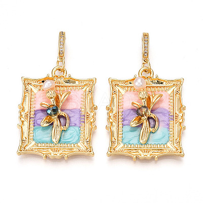 Brass Random Color Glass Pendants KK-Q030-05A-G-1