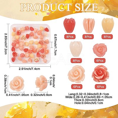 50Pcs 7 Styles Synthetic Coral Beads CORA-FS0001-03-1