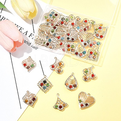 30Pcs 6 Styles Iron & Glass Pendants IFIN-FS0001-52-1