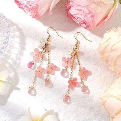 Flower Brass Dangle Earrings EJEW-TA00643-02-1