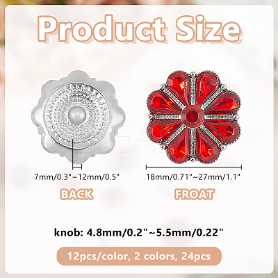24Pcs 2 Colors Alloy Rhinestone Snap Buttons BUTT-AR0001-33-1