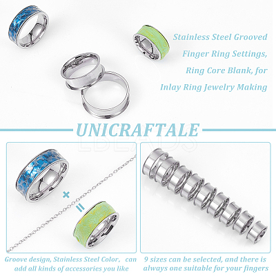 18Pcs 9 Size 201 Stainless Steel Grooved Finger Ring Settings STAS-UN0049-69P-1