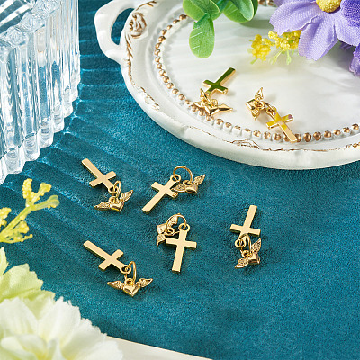 10Pcs Cross Brass Pendants PALLOY-TAC0274-1