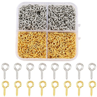 1200Pcs 2 Colors Iron Screw Eye Pin Peg Bails IFIN-YW0004-11-1