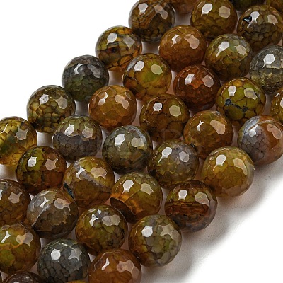 Faceted Natural Dragon Veins Agate Beads Strands G-F447-12mm-L09-1