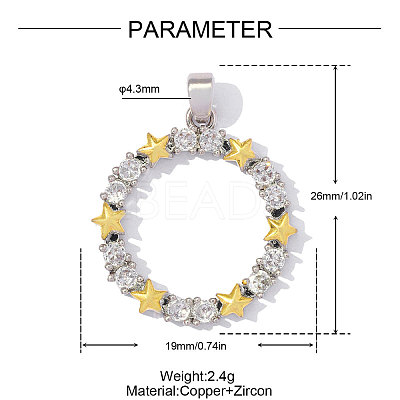 Brass Micro Pave Clear Cubic Zirconia Pendants CU-OY001-75G-1