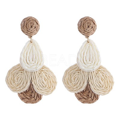 Flower Brass Raffia Dangle Stud Earrings FS-WGB7A43-06-1