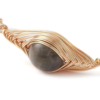 Natural Labradorite & Pearl Cuff Bangle BJEW-JB10119-03-1