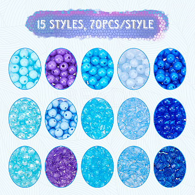 1050Pcs 15 Style Blue Series Transparent & Opaque Acrylic/Plastic Beads MACR-CA0001-10-1