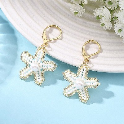 Brass Seed Glass Beads Leverback Earrings EJEW-MZ00759-01-1