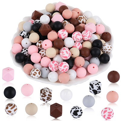 89Pcs Colorful Pattern Printed Silicone Beads Sets SIL-SZ0002-54B-1