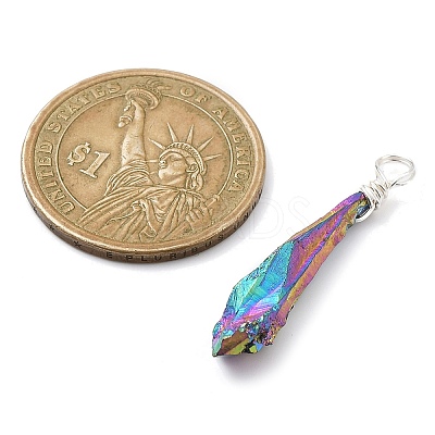 Electroplated Raw Rough Natural Quartz Crystal Copper Wire Wrapped Pendants PALLOY-JF02411-02-1