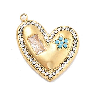 304 Stainless Steel Rhinestone Pendants STAS-R155-035L-G-1