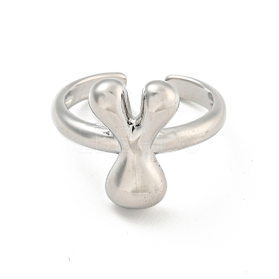 Brass Letter Open Cuff Rings for Women RJEW-G313-01Y-P-1
