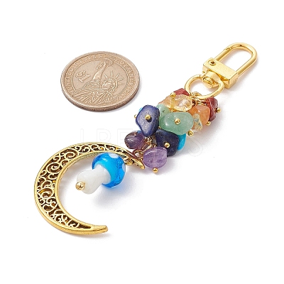 Alloy Hollow Moon & Lampwork Mushroom Pendant Decorations HJEW-JM01612-03-1