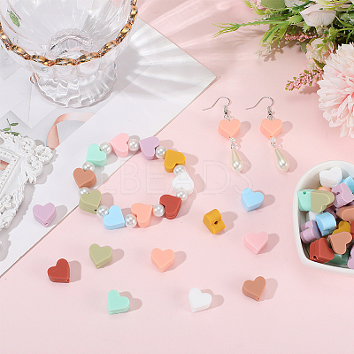 100Pcs 10 Colors Heart Food Grade Silicone Beads SIL-PA0001-09B-1